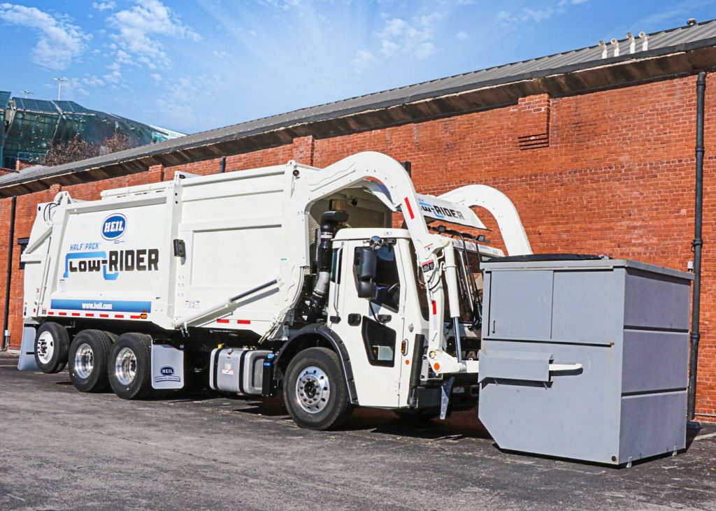 yard waste front load garbage truck